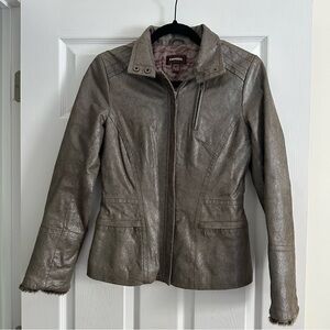 Size XXS Danier Leather Grey Fur Lined Leather Jacket